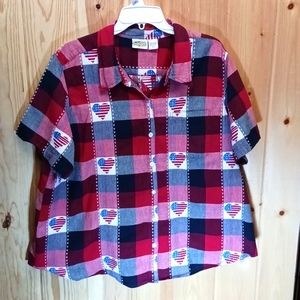 Collections Etc Patriotic Plaid Top
